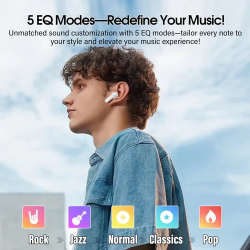 Vista 3 de Auriculares inalámbricos, auriculares Bluetooth 5.4 con pantalla táctil multifunción con 5 modos de ecualización, auriculares de 48H con graves