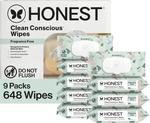 Vista 29 de The Honest Company Clean Conscious Toallitas multiusos Hipoalergénicas + sin fragancia para piel sensible Más del 99% de agua, compostables, a