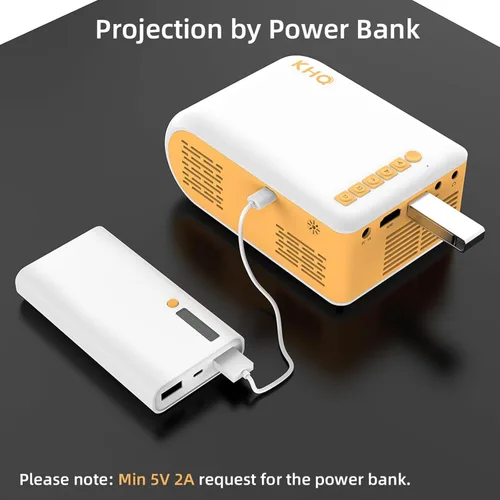 Vista 4 de Mini proyector para películas al aire libre, proyectores de video KHQ Full HD compatibles con 1080P para iPhone, proyector portátil para uso de cine