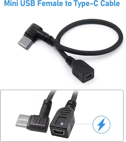 Vista 4 de Cable mini USB hembra a tipo C macho, USB-C macho a mini U SB hembra adaptador convertidor para mini Dash Cam Hardwire Kit y más dispositivos Mini