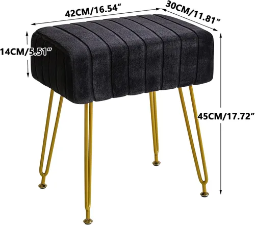 Vista 3 de IBUYKE Reposapiés de terciopelo rectangular, otomano, silla de tocador de maquillaje, mesa auxiliar, asiento de mesa de tocador, puf para sofá, Negro