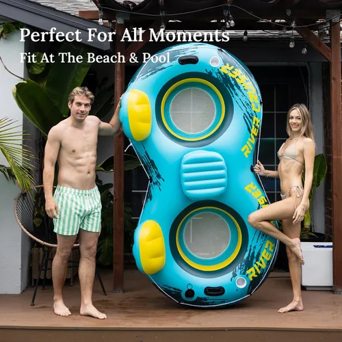 Vista 4 de River Tubes for Floating Heavy Duty Inflatable Floating Lounger Premium River Water Rafts Pool Float with Cup Holder Above Lake for Adults