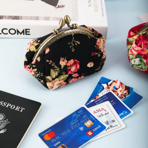 Vista 9 de Oyachic Monedero estampado vintage con hebilla de embrague, monedero con cierre de beso, monedero con cierre floral, carteras para mujer