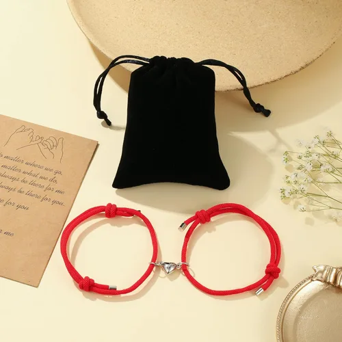 Vista 6 de Pinky Promise - Pulseras a juego de distancia para parejas, pulsera magnética de cordón ajustable con corazón para graduación, día de San Valentín