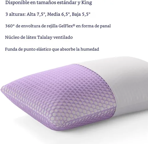 Vista 2 de Purple Harmony Pillow - King Medium, la mejor almohada jamás inventada, rejilla hexagonal de 360º y núcleo de látex Talalay, soporte sin presión, se
