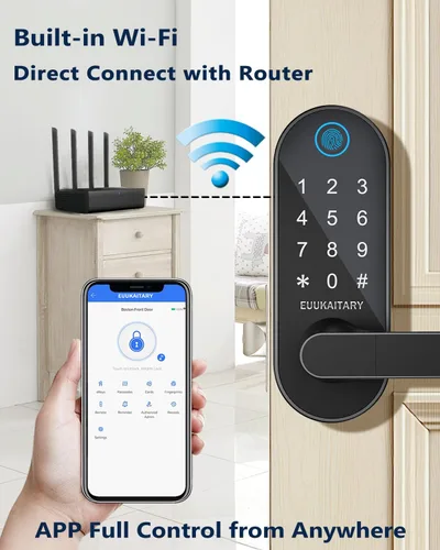 Vista 3 de Cerradura de puerta de huellas dactilares, cerradura de puerta de entrada sin llave, cerradura inteligente con mango para puerta delantera