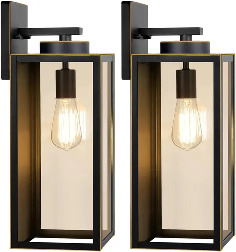 Vista 15 de Paquete de 2 lámparas de pared para exteriores, faroles impermeables y modernos, dispositivos de iluminación para porche, con casquillo E26