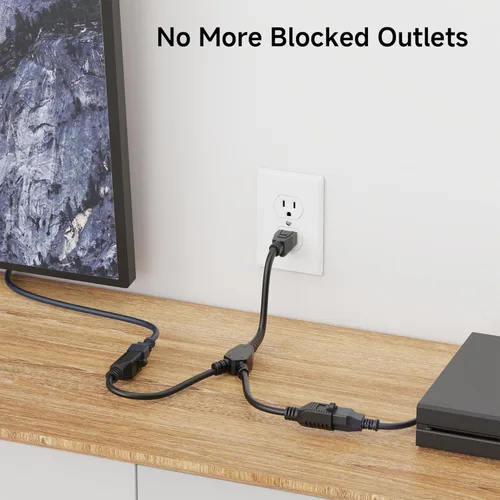 Vista 3 de Cable Matters Paquete de 2 cables divisor de alimentación de 2 salidas - 1.2 pies, divisor de cable de alimentación Y NEMA 5-15P a NEMA 5-15R