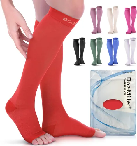 Vista 17 de Doc Miller Calcetines de compresión de dedos abiertos, 20-30 mmHg, mangas de compresión sin dedos para piernas, medias altas hasta la rodilla