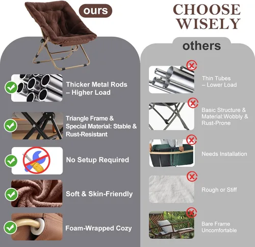 Vista 13 de Silla platillo, cómodas sillas de dormitorio, silla plegable de piel sintética de gran tamaño, silla plegable con marco de metal para sala de estar