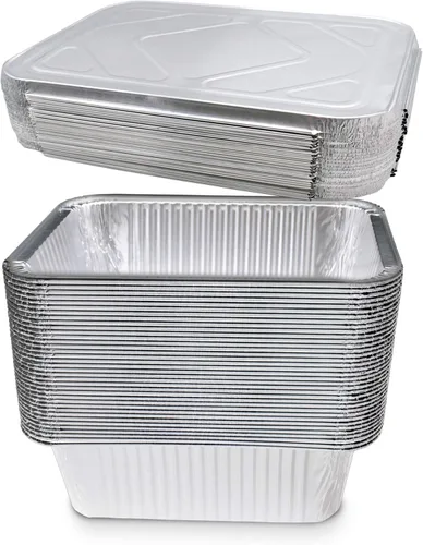 Vista 7 de Diplastible Bandejas de Aluminio Desechables Oblongas con Tapas - Paquete de 10 - Bandeja de 8.5 x 6 x 2.5 pulgadas de 5 libras con Cubiertas