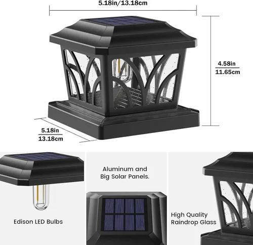 Vista 5 de SIEDiNLAR - Faroles solares para postes exteriores, de aluminio y vidrio, 2 modos, 20 lúmenes, bombillas LED Edison para postes de 4x4, 5x5, 6x6