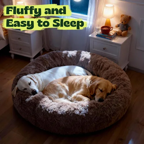 Vista 5 de Cama ortopédica para perros grandes, impermeable, con forma de dona, espuma viscoelástica calmante con gel refrescante, funda extraíble