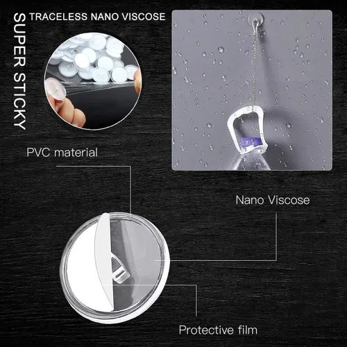 Vista 5 de 30 ganchos de techo autoadhesivos para colgar con anillos de encuadernación, ganchos de pared transparentes sin costuras para colgar en el techo