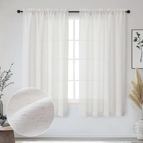 Vista 21 de OWENIE Bob Juego de 2 Paneles de Cortinas Negras de Cocina para Ventanas de 36 Pulgadas de Largo, Cortinas Cortas de Café con Textura de Lino