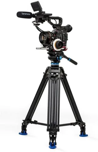 Vista 6 de Benro Trípode de video de aluminio de doble tubo con cabezal fluido S6PRO, cuenco de 2.97 pulgadas, esparcidor de nivel medio, soporta hasta 13.2