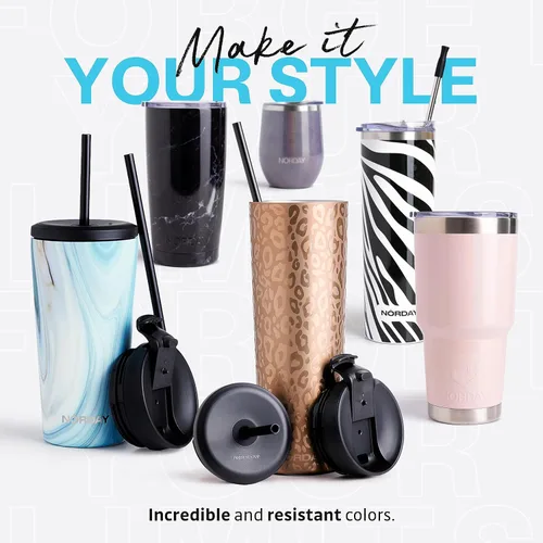 Vista 7 de NORDAY Vaso con tapa y popote – Bloom 30oz – Vaso aislado de acero inoxidable – Vaso de acero inoxidable de doble pared – Mantiene la temperatura