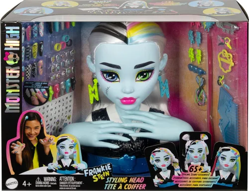 Vista 6 de Cabeza de muñeca Monster High Frankie Stein para peinado con más de 65 accesorios, incluyendo uñas para usar y compartir, horquillas, pinzas