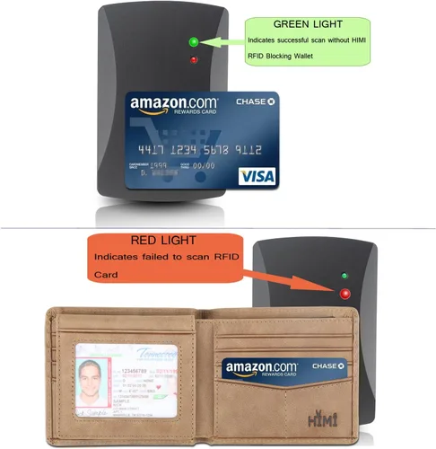 Vista 5 de Cartera de piel auténtica para hombre, con bloqueo RFID, billetera elegante con 2 ventanas de identificación