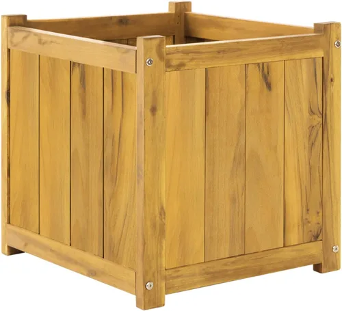Vista 23 de Macetas de madera de acacia maciza de medio barril para exteriores, juego de 2 tamaños diferentes, macetas de madera para plantas al aire libre