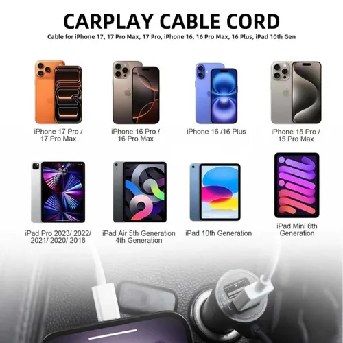Vista 2 de AHDFWI Cable de CarPlay compatible con iPhone 16 17 Cable USB A a USB C para 17 Air/17 16 15 Pro Max, Plus, Pro 12.9/11, 10ª generación, Air 5ª/ 4ª
