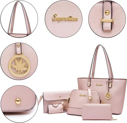 Vista 3 de Soperwillton Bolso de mano para mujer, cartera, bolso de mano, bolsas de hombro, asa superior, bolsa de 5 piezas