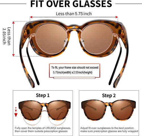 Vista 4 de URUMQI Oversized Polarized Sunglasses Fit Over Glasses for Women, Trendy Cat Eye Sunglasses UV400 Protection Extra Large Lens