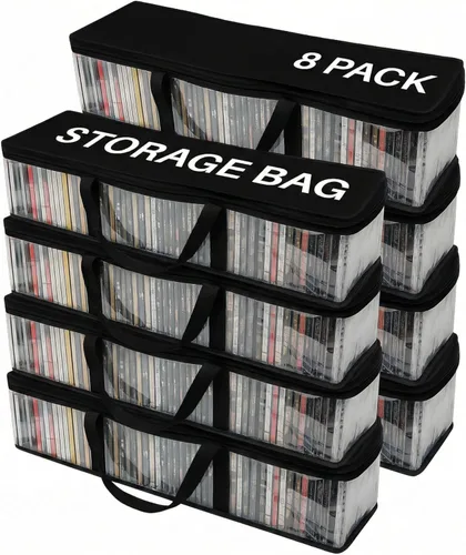 Vista 15 de Evelots Bolsas de almacenamiento para CD (paquete de 2) Funda de transporte de plástico PVC transparente con cremallera, capacidad para 100 CD