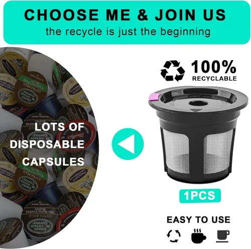 Vista 3 de K Cups reutilizables, paquete de 4 cápsulas de café reutilizables con cuchara de café, filtros de café recargables K Cups con malla de acero