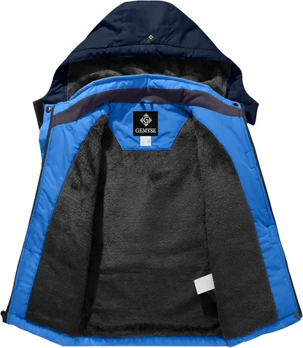 Vista 3 de GEMYSE Chaqueta de esquí impermeable para niño con capucha de forro polar resistente al viento, Nieve