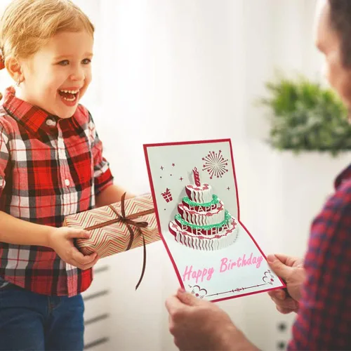 Vista 5 de SourceTon Juego de 2, tarjetas emergentes de feliz cumpleaños, 3D Pop Up hechas a mano con tarjetas de felicitación en blanco y sobres