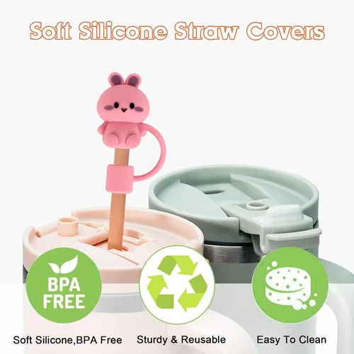 Vista 5 de 10 fundas de popote compatibles con vasos Stanley de 30 y 40 onzas, reutilizables, bonitas puntas de silicona para popotes, protectores de tapas
