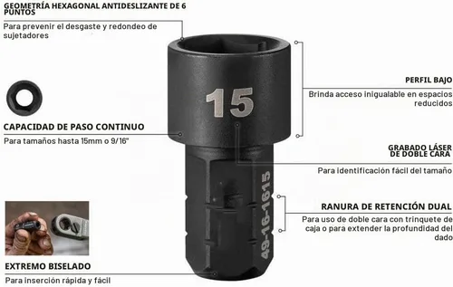 Vista 3 de Adecuado para Milwaukee 49-16-1640 Box Ratchet Socket SAE Set - 8 PC, negro