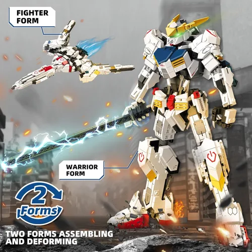 Vista 2 de HIGH GODO Juego de construcción de robot transformador para adultos, modelo de juguete de construcción de City Warrior Mech y Fighter Jet 2 en 1