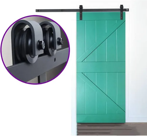 Vista 3 de Kit de herrajes para puerta corrediza para puerta de granero, accesorio de rodillo de riel de armario, sistema de puerta corrediza recto de 4 pies a