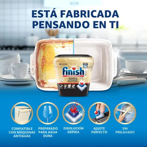 Vista 7 de Finish Ultimate Infinity Shine - Cápsulas para lavavajillas, detergente sin necesidad de pre-enjuague, elimina manchas quemadas, con Protector