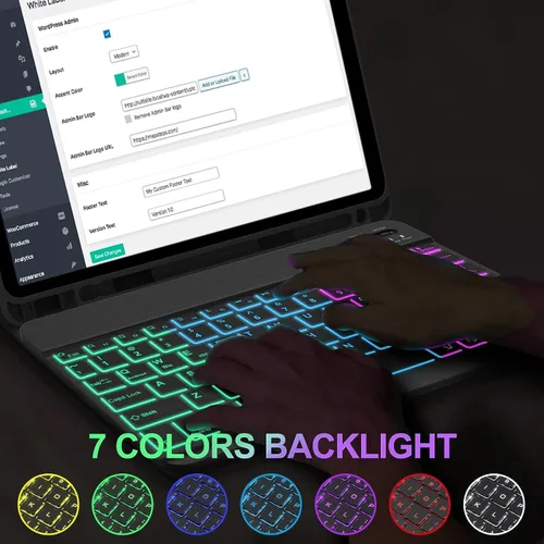 Vista 7 de Funda con teclado para Lenovo Tab M11 de 11 pulgadas 2024 (TB330FU/TB330XU), 7 colores con retroiluminación de arco iris desmontable Bluetooth