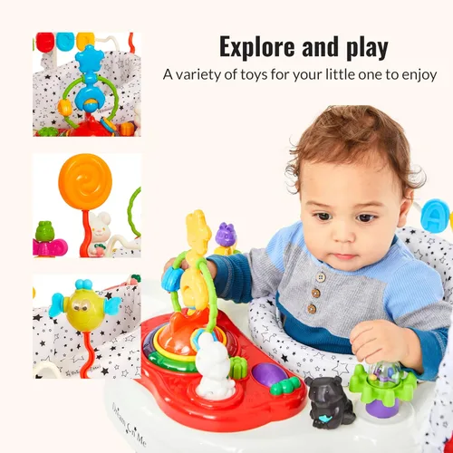 Vista 4 de Dream On Me Zany, centro de actividades y rebotador 2 en 1 en estampado blanco y negro