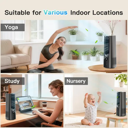 Vista 8 de 13 Inch Desk Fan, Portable Bladeless Fan, Small Quiet Table Fan with 60°Oscillating, 5 Speeds & 9H Timer, LED Display, Button Control, Easy to