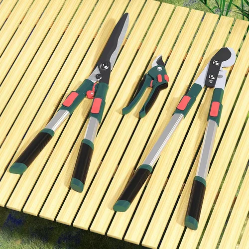 Vista 6 de GARTOL Juego de Herramientas de Jardín de 3 Piezas - Podadora de Bypass, Tijeras para Setos, Tijeras de Podar con Mangos Telescópicos de Aluminio