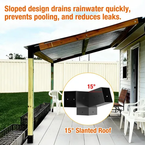 Vista 7 de Eapele 6 soportes de pérgola de techo inclinado de 15°, kit de pérgola de extensión de montaje en pared de techo de 3 vías, soporte de base de poste