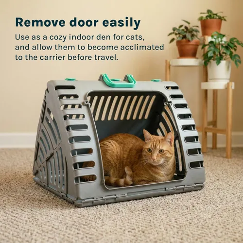 Vista 3 de Sport Pet Designs - Transportador plegable para gatos de viaje, colección plegable de plástico para puerta delantera, cama impermeable