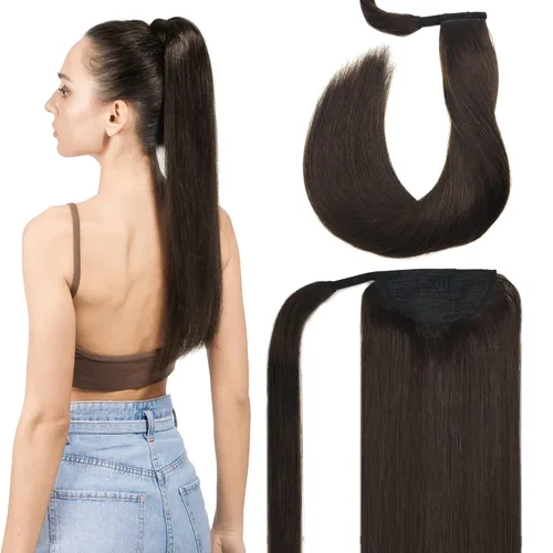 Vista 3 de GOO GOO Extensión de cola de caballo, cabello largo y lacio con clip, hecho a mano, cabello humano real para mujeres, extensiones de cabello de cola