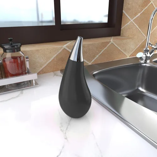 Vista 3 de Dispensador de jabón exprimible para encimera de cocina y baño, botella con forma de lágrima (negro, ~7oz)