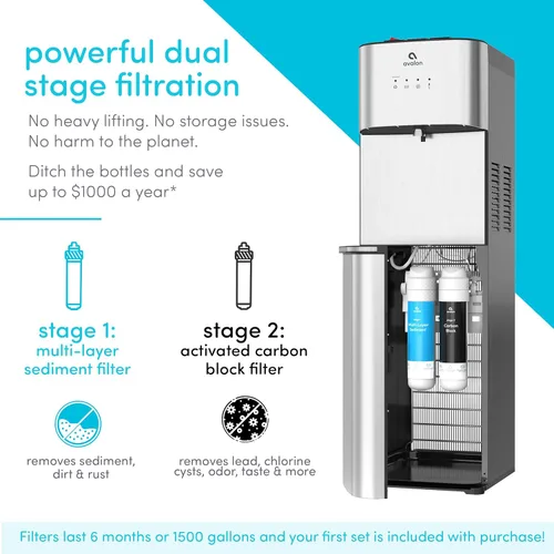 Vista 5 de Avalon dispensador de agua refrigerada, agua sin botella, de limpiado automático y grado comercial. 3 configuraciones de temperatura. Agua caliente
