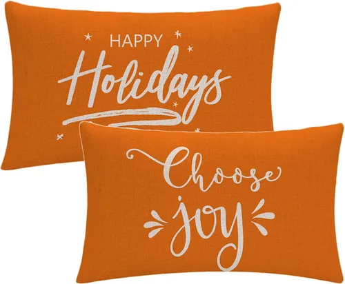 Vista 7 de 7COLORROOM Funda de almohada azul decorativa de Navidad Happy Holiday/Choose Joy Rectangular/Funda de cojín de cintura para casa de campo Feliz