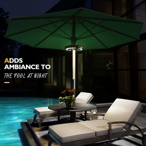 Vista 7 de Paquete de 2 luces Eletorot para sombrilla de patio, luces recargables al aire libre para decoración de patio, luces de mesa de patio, luz de poste