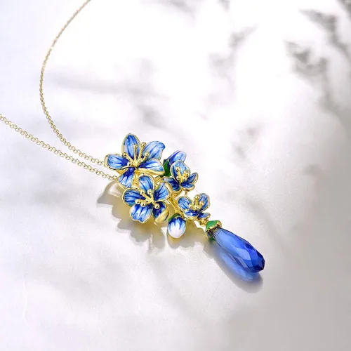 Vista 5 de Santuzza Colgante de plata de ley 925 hecho a mano con flores esmaltadas para mujer