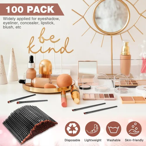 Vista 6 de Gerrii 100 cepillos desechables en ángulo para cejas, cepillo delineador de ojos, cepillos de ángulo desechables, pinceles de tintado para mujeres