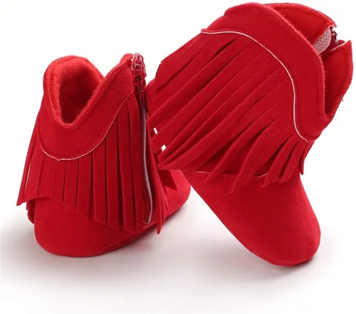 Vista 5 de SOFMUO Botas vaqueras con borlas y cremallera lateral para bebés y niñas, botines antideslizantes de gamuza para niños pequeños